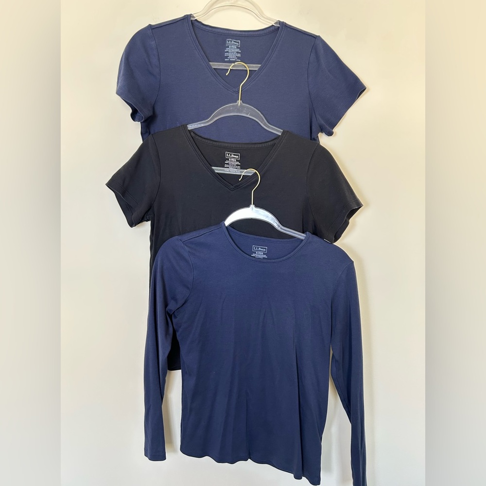 L.L.‎ Bean Size Small Supima Cotton Basics - Lot of three Black and Navy Tops